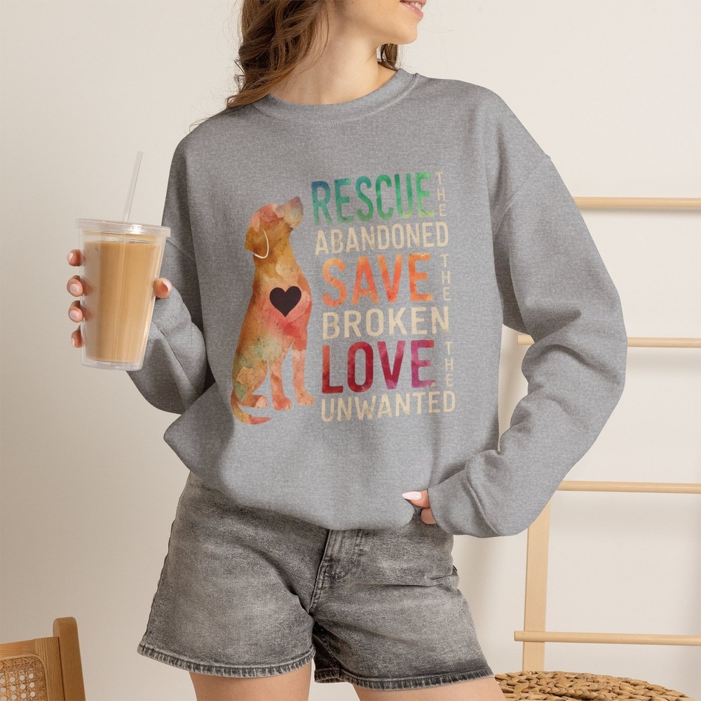 Three Dog Acres Rescue Save Love Dog Sweatshirt Gray Pet Adoption Crewneck